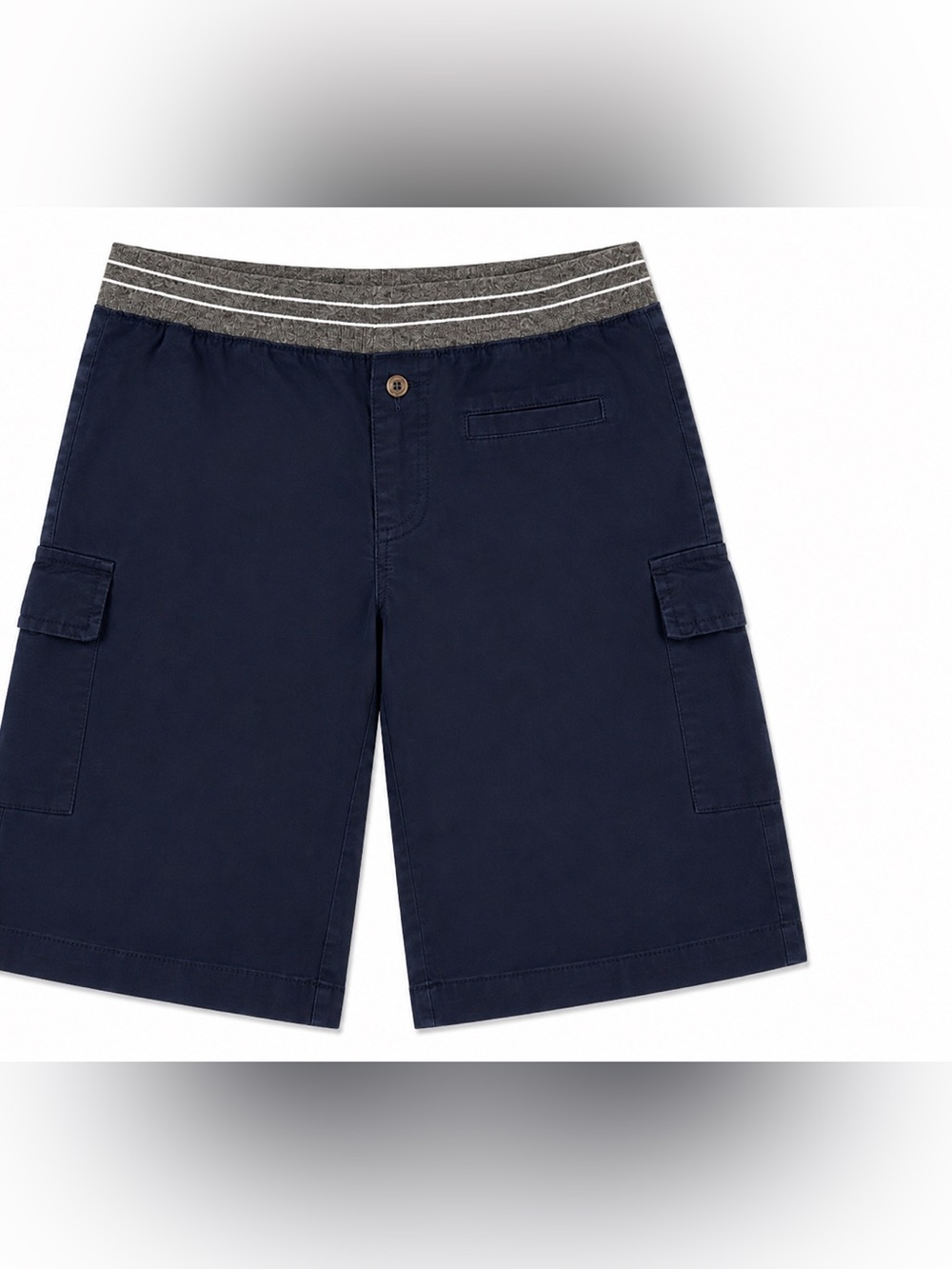 Boy’s Navy Cargo Shorts with Grey Elastic Waist